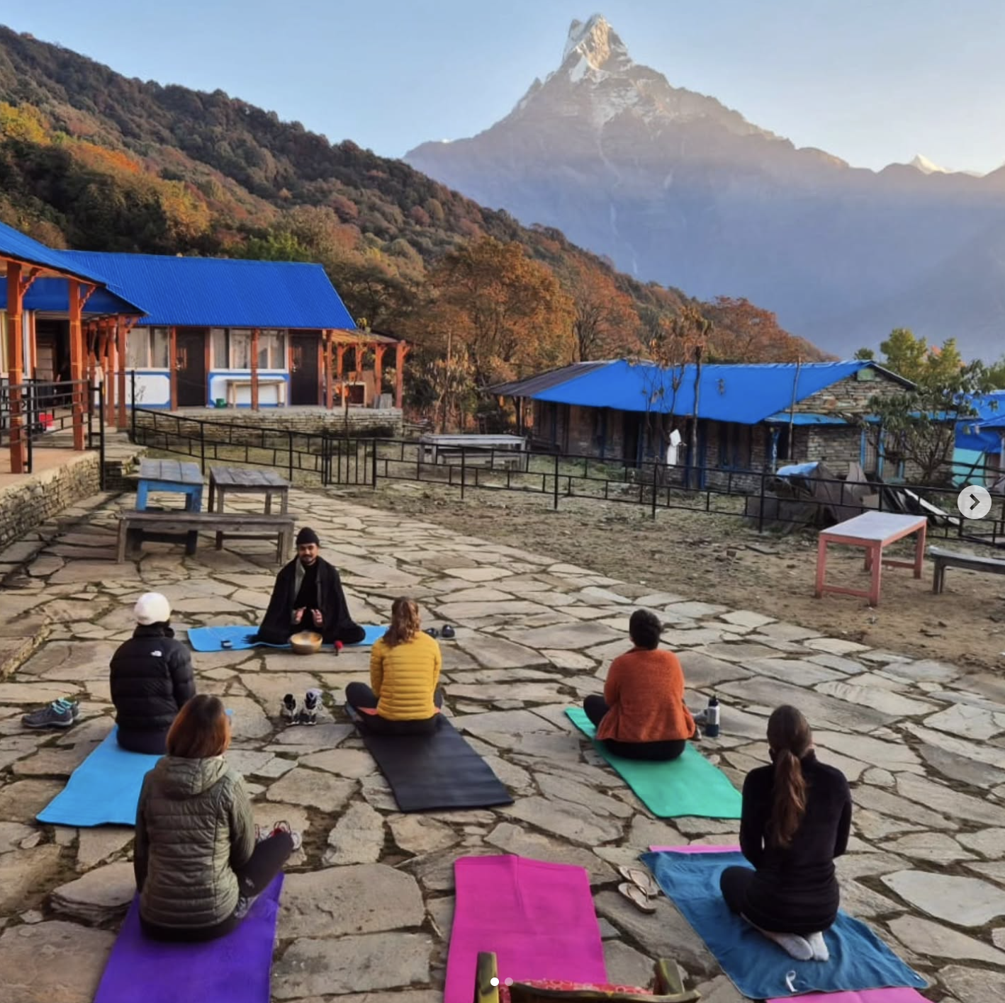 Mountain meditation with Machapuchare backdrop